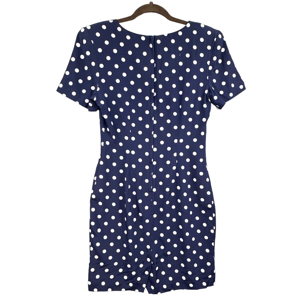 VTG 90s Dress 9/10 Polka Dot Pin-up Blue White Career Preppy Nautical Navy USA